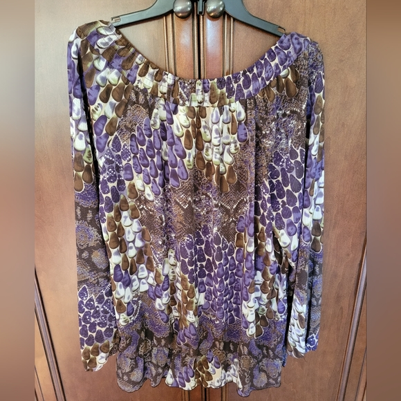 DRESSBARN BROWN PURPLE GREEN ETC FLOWY BUSINESS CASUAL WEAR TOP SZ XL - Picture 3 of 6